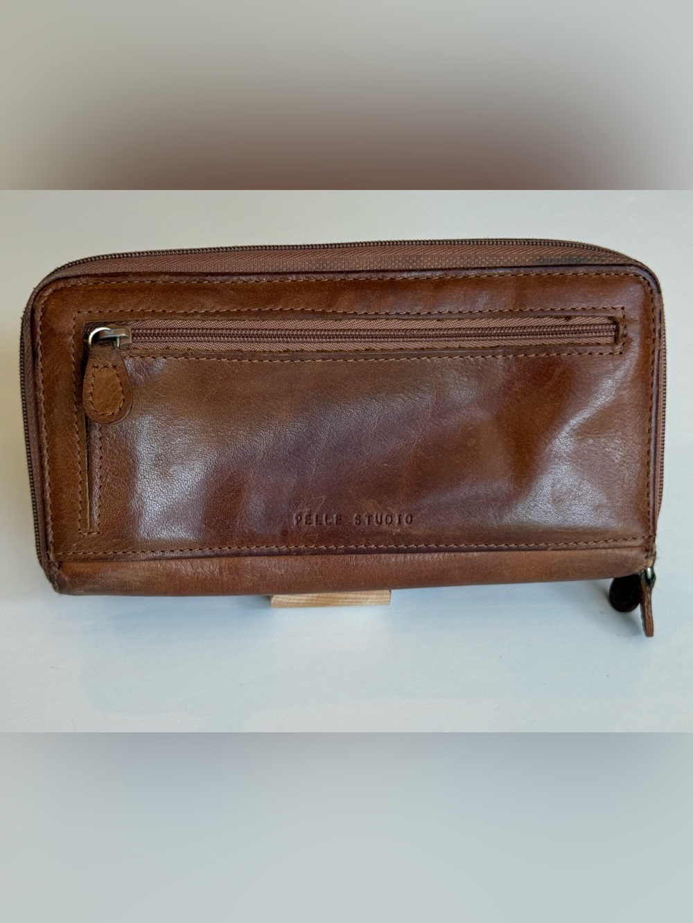 Vintage Y2K Wilsons Leather Pelle Studio Chestnut Trifold Zip Around Wallet